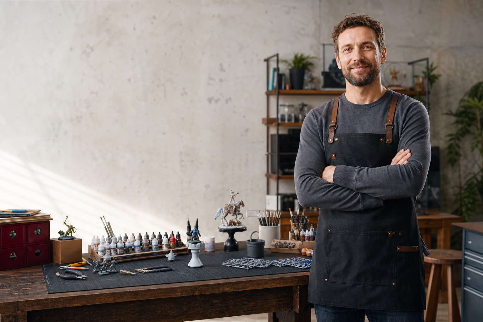Model workshops for Warhammer, scale kits and painting setups